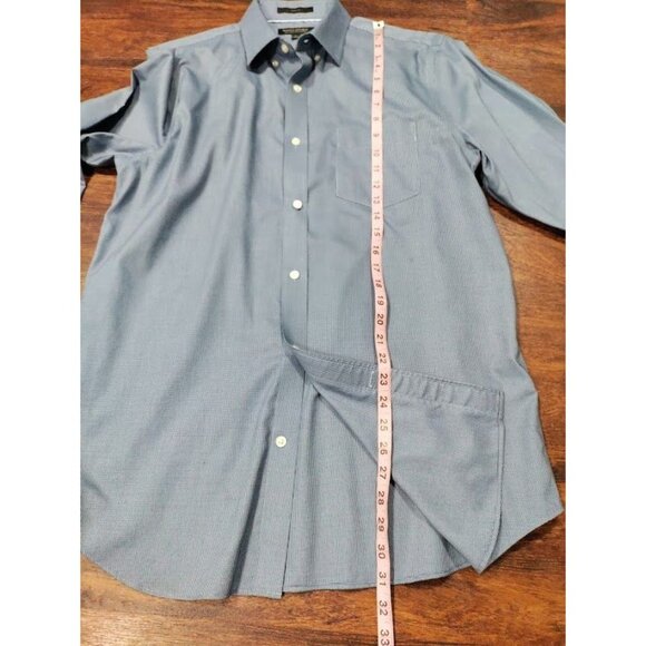 Banana Republic Slim Non-Iron Cotton Micro-Houndstooth Button-Down Shirt Blue L - Picture 8 of 12